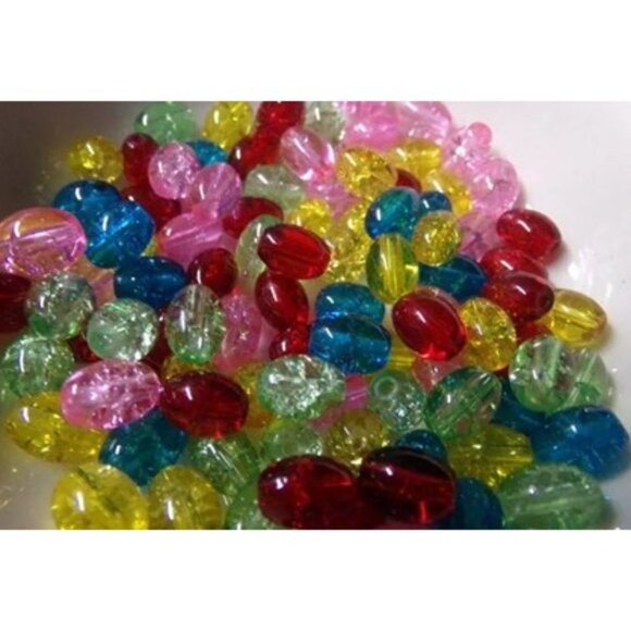 Mixed Crackle Oval Glass Beads - Picture 1 of 2
